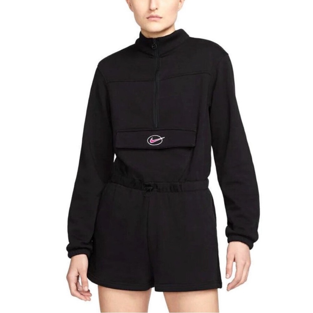 Nike Icon Clash Fleece Romper Black Swoosh Logo Utility Style Women’s Size Small